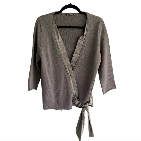 LUISA CERANO Wrap Sweater Tie Waist Cotton Grey 12 - Picture 1 of 5